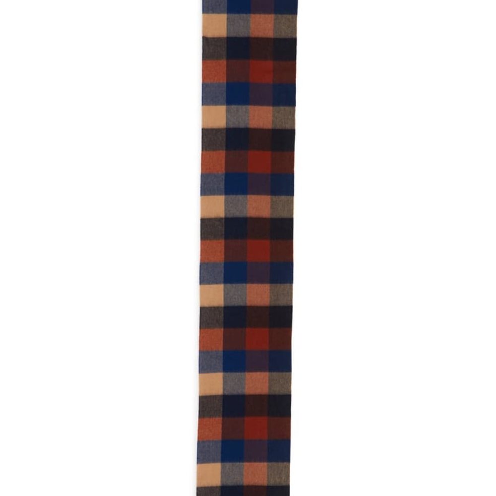 Barbour Tattersall Wool Scarf Large Navy Caramel - Picture 4 of 10